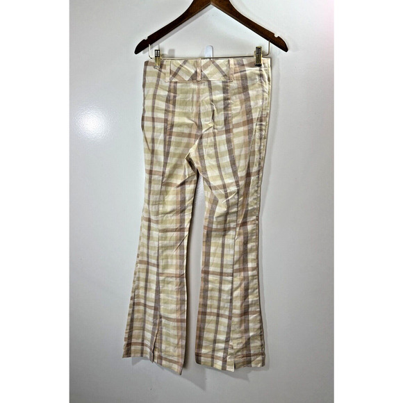 Free People Womens Check Pants Size S 2 Cream Brown Preppy Boho Britishcore NWTS - Picture 2 of 9